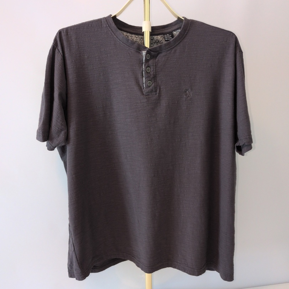 Lions Crest by English Laundry Henley Men XL Charcoal Grey Slub Cotton T9IV25LC